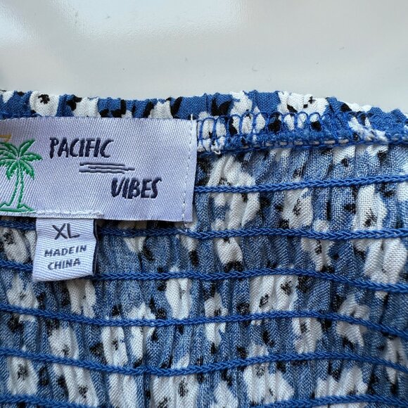 Pacific Vibes Blue Floral High-Low Maxi Dress 100% Rayon Smocked Back Womens XL - Picture 3 of 4